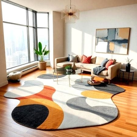 Handcrafted Freeform Abstract Area Rug for Modern Living Room